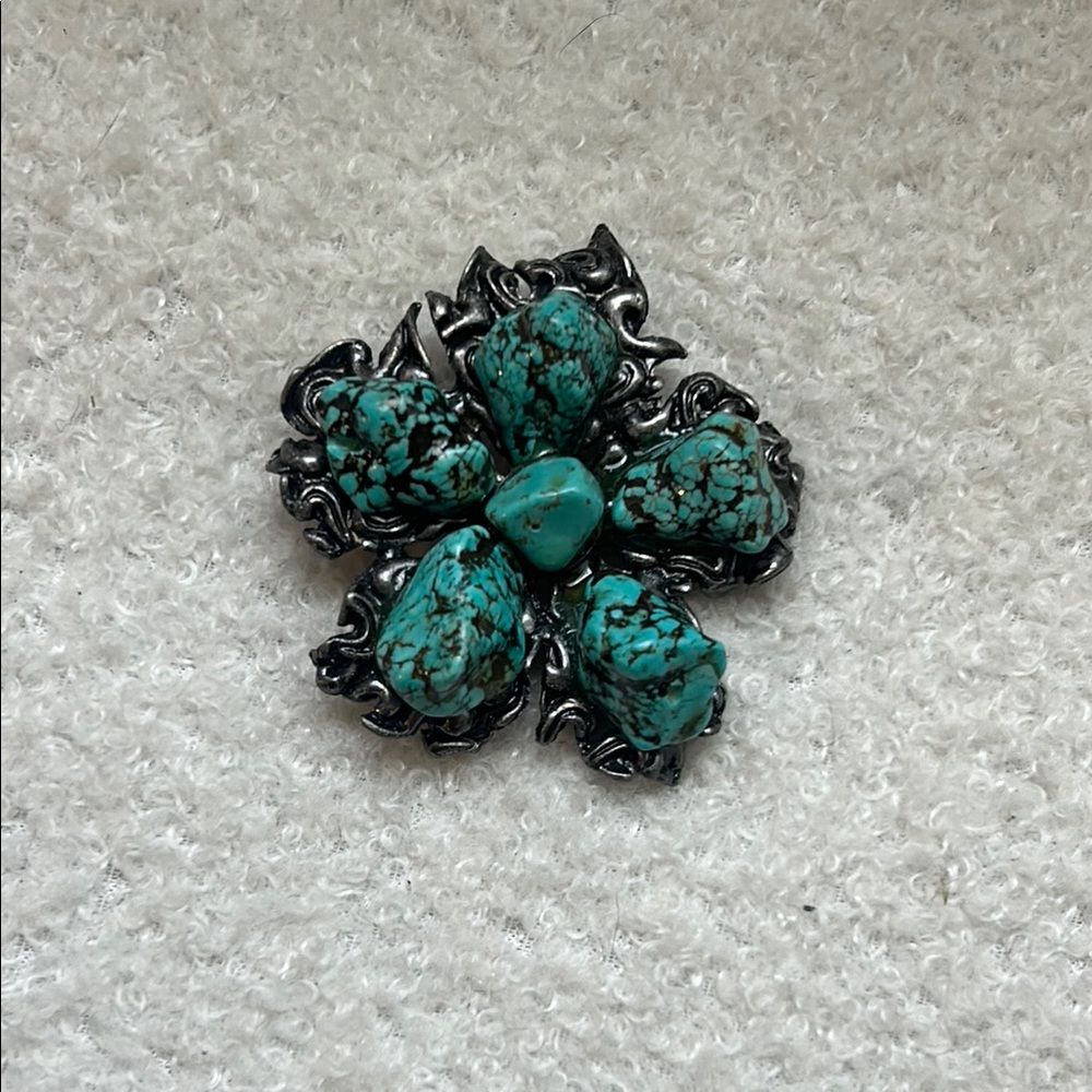 Turquoise Floral Brooch